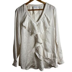 New York & Co Blouse Sz Small‎ Poet Edwardian Satiny Ruffle Romantic Twee